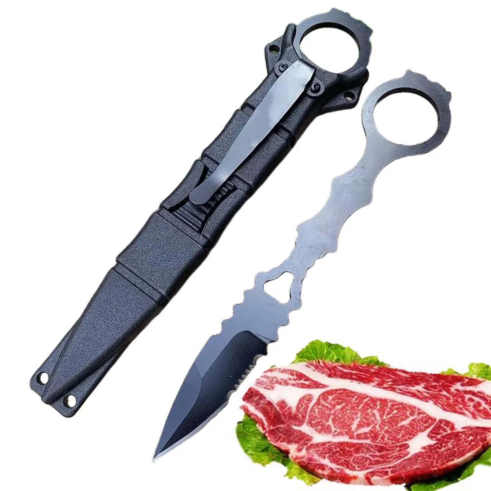 Bushcraft Knife Fixed - มีดพกพาสำหรับกิจกรรมกลางแจ้ง, มีดเอาตัวรอดในป่า, มีดหั่นเนื้อ, มีดแคมป์ปิ้ง, ปลอกมีด Kydex,