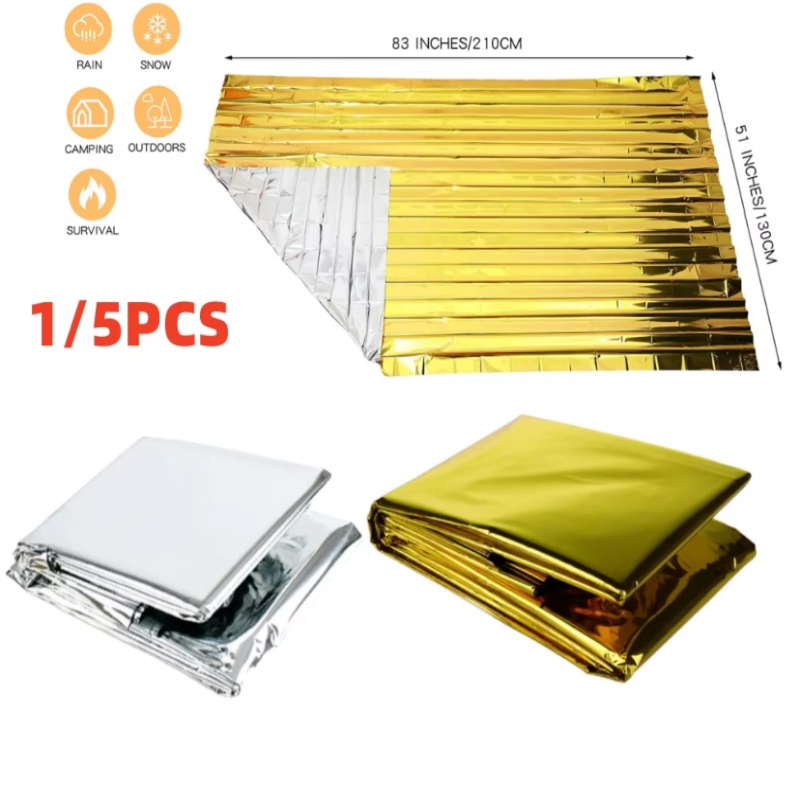 Emergency Mylar Tent - ผ้าห่มฉุกเฉินไมลาร์ฟอยล์แบบทนทาน ขนาด 130x210 ซม. สีทอง-เงิน สะท้อนความร้อนและเป็นฉนวนกันความร้อน
