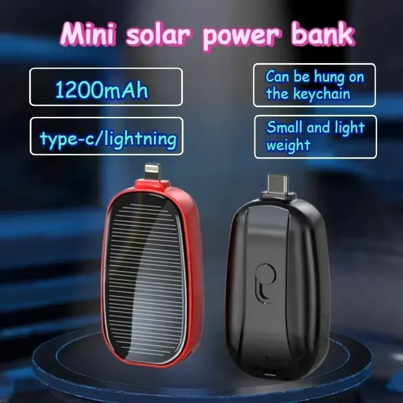 Solar Emergency Charger - พาวเวอร์แบงค์พลังงานแสงอาทิตย์แบบพกพา ใช้ในกรณีฉุกเฉิน พร้อมพวงกุญแจ ที่ชาร์จแบบพกพา แบตเตอรี่สำรองขนาดเล็กสำหรับกิจกรรมกลางแจ้งและแคมป์ปิ้ง ใช้ได้กับ