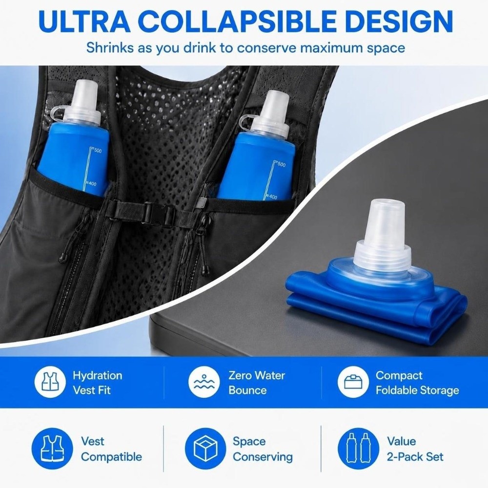 ชุด 2 ขวดน้ำ TPU แบบพับได้ นุ่ - Water Bag Collapsible บทวิจารณ์และราคา